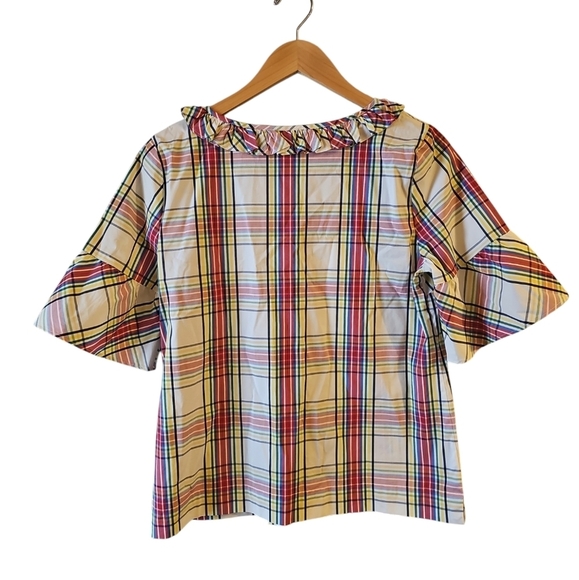 Talbots sz small plaid side zip ruffle collar plaid shirt flare sleeve WT310 - Picture 7 of 9